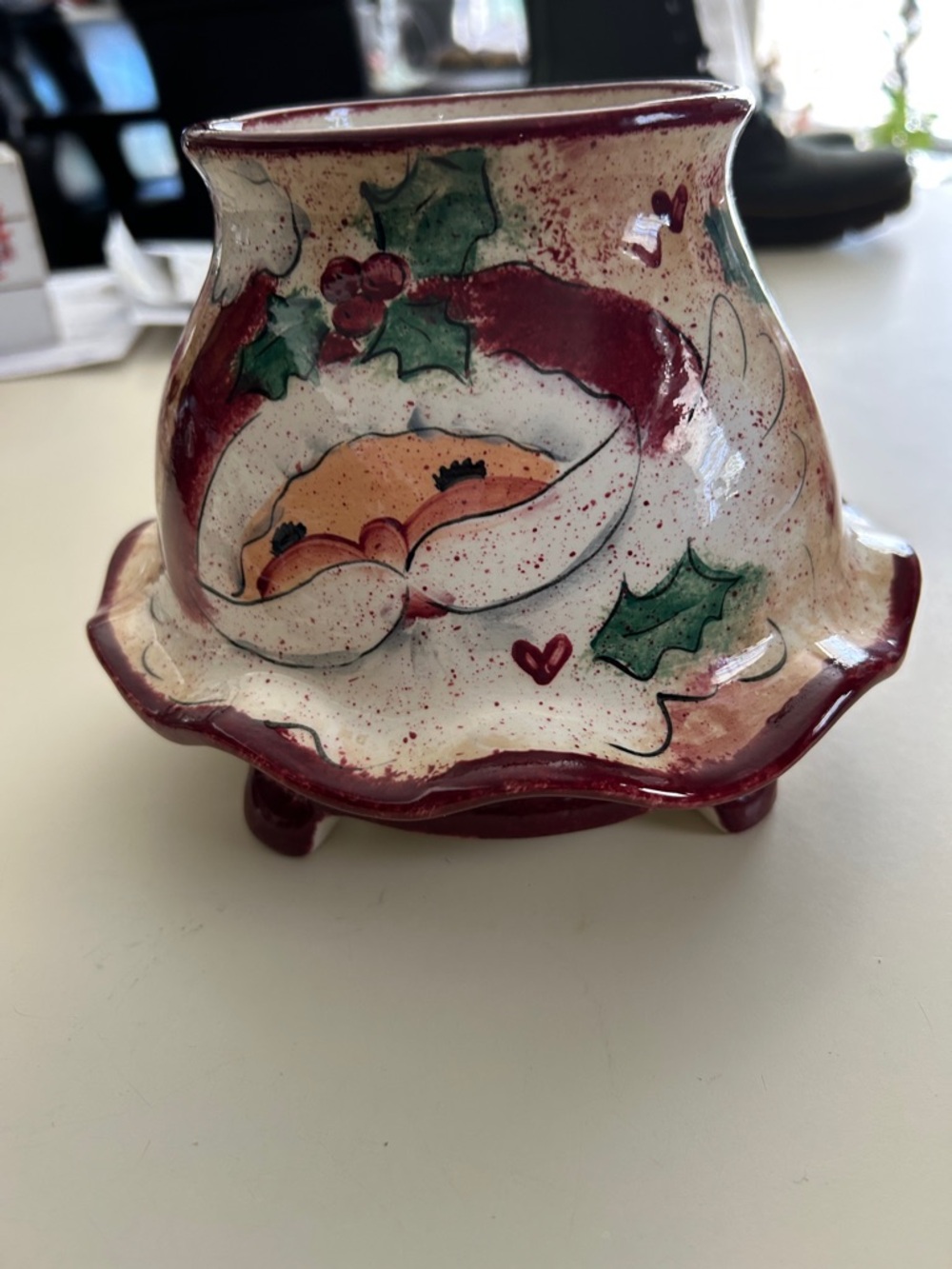 Vtg Hand-Painted Fairy lamp Holiday Santa  - Red & Cream - Picture 7 of 9